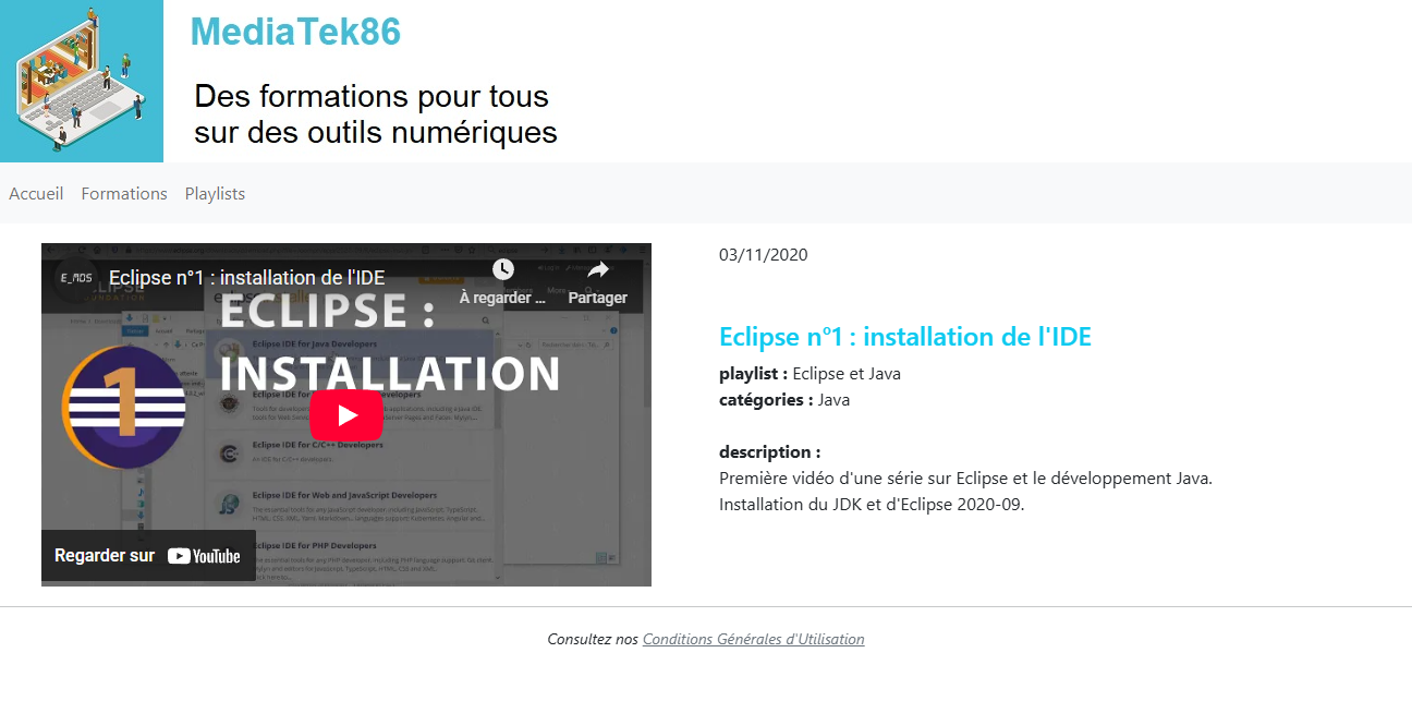 Page d'une formation