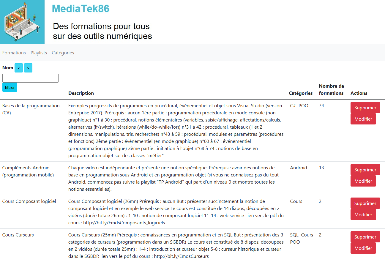 Page admin pour gérer les playlists
